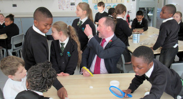 eddie hughes mp with rivers primary academy students